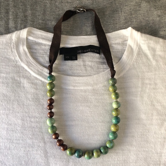 Statement Multi Green Ceramic Beaded Necklace - Picture 7 of 8